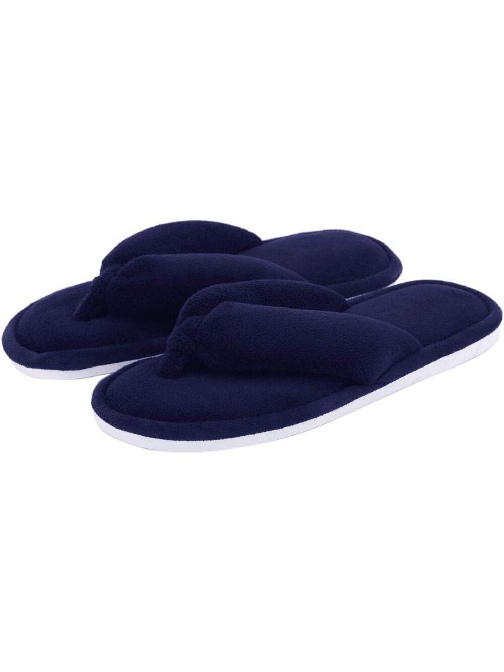 Women's Navy Blue White Indoor Foam Soft Faux Fur Nonslip Open Toe Slipper Shoes